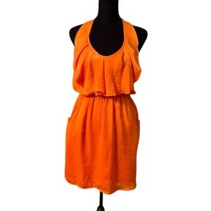 Orange Sleeveless‎ Halter Top Dress
